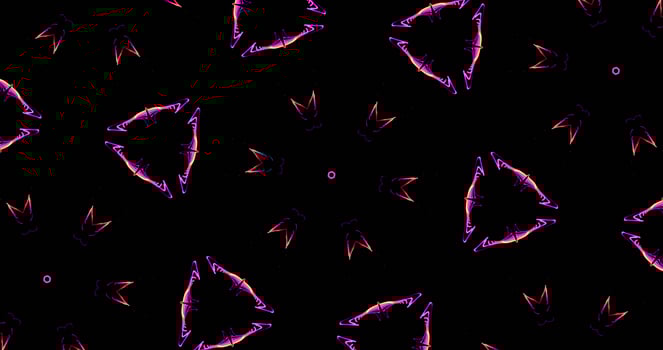 Abstract Kaleidoscope Patterns On Dark Background In Purple Orange Yellow Lines photo