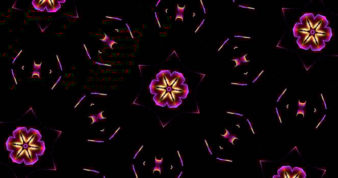 Abstract Kaleidoscope Patterns On Dark Background In Purple Yellow Lines photo