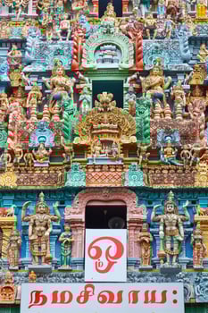 Sculptures on Hindu temple tower photo