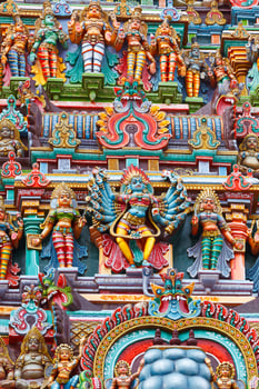Sculptures on Hindu temple tower photo