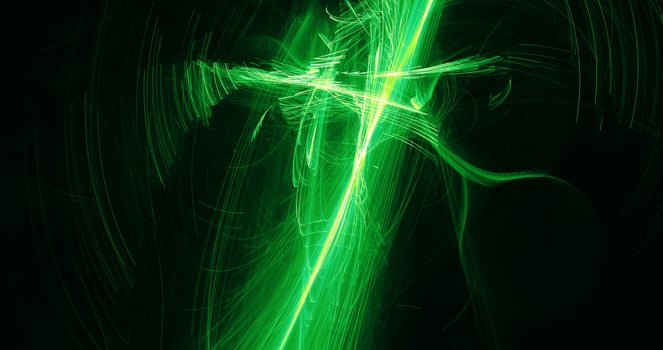 Abstract Design In Green And Yellow Lines Curves Particles photo