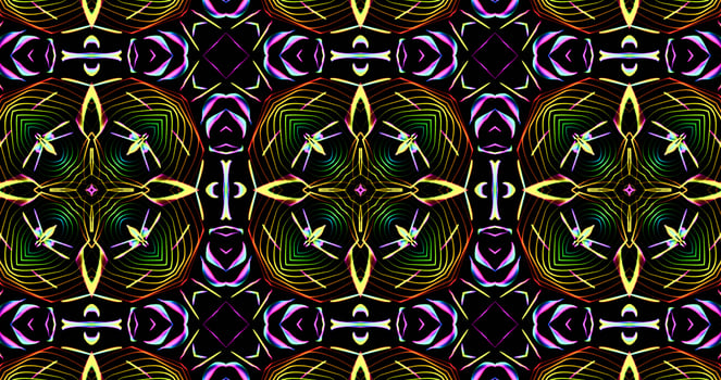 Kaleidoscopic Pattern On Dark Background In Vibrant Colors photo