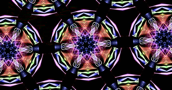 Kaleidoscopic Pattern On Dark Background In Vibrant Colors photo