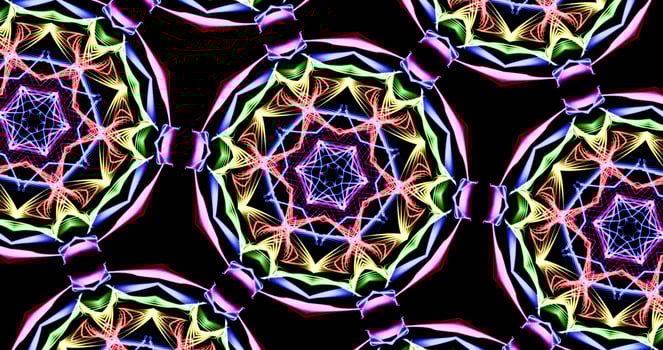 Kaleidoscopic Pattern On Dark Background In Vibrant Colors photo