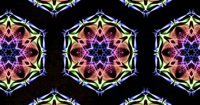 Kaleidoscopic Pattern On Dark Background In Vibrant Colors photo