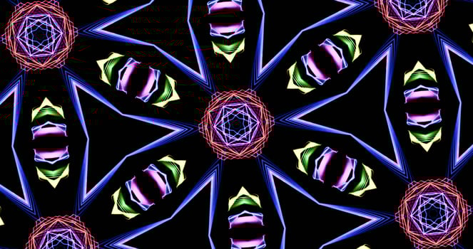 Kaleidoscopic Pattern On Dark Background In Vibrant Colors photo