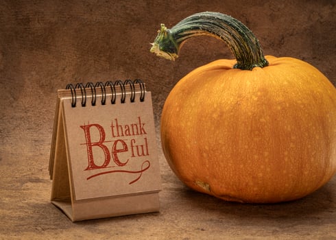 Be thankful - inspirational handwriting in a spiral calendar photo