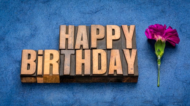 Happy Birthday greetings in letterpress wood type photo
