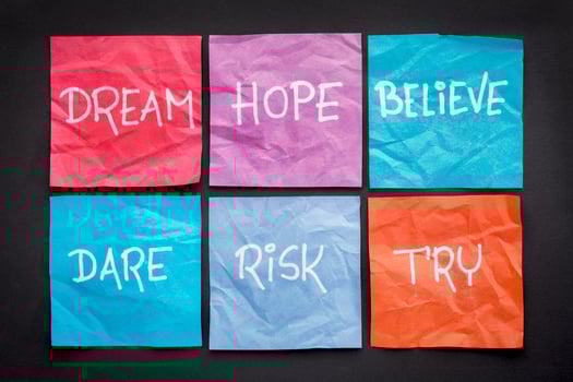 dream, hope, believe, risk, and try photo