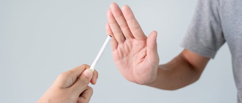 No smoking. Man stop smoke, refuse, reject, break take cigarette, say no. quit smoking for health. world tobacco day. drugs, Lung Cancer, emphysema , Pulmonary disease, narcotic, nicotine effect photo