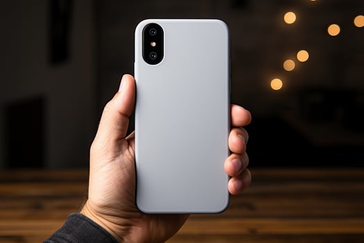Smartphone in human hands, smartphone advertising mockup. photo