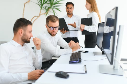 Business team working on their business project together at office. photo