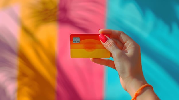 Hand holding credit card mockup. photo
