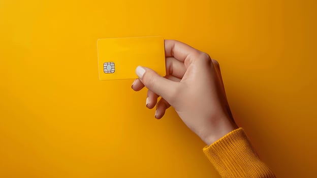 Hand holding card with space for logo. photo