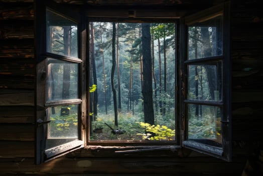 Trees seen through window photo