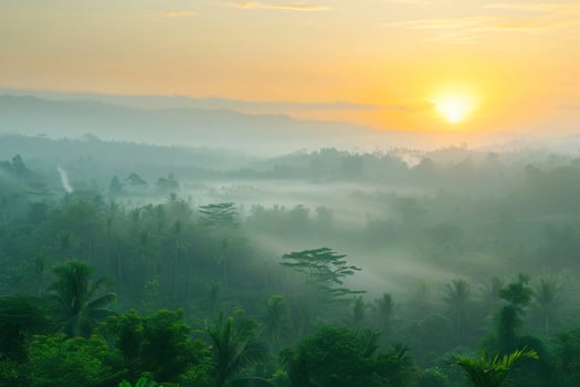 photo sunrise over bali jungle