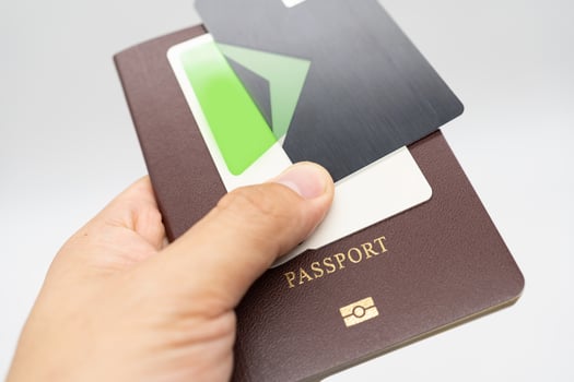 Thai Passport and IC card. vacation, planning budget. travel plan concept. photo