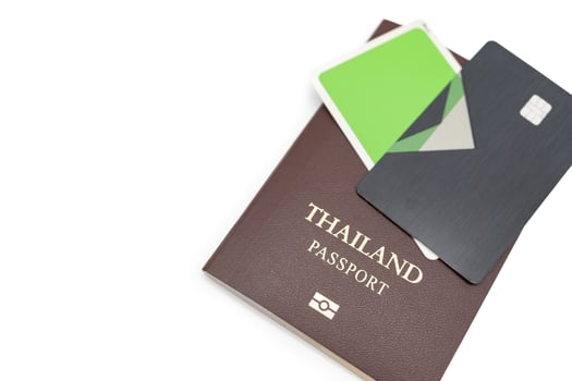 Thai Passport and IC card. vacation, planning budget. travel plan concept. photo