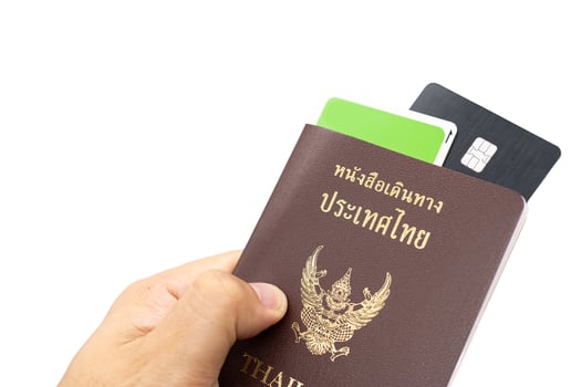 Thai Passport and IC card. vacation, planning budget. travel plan concept. photo