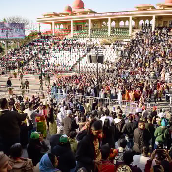 Wagah Border, Amritsar, Punjab, India, 02 February 2024 - Flag ceremony by Border Security Force BSF guards at India-Pakistan border near Attari Amritsar, Punjab, India held every day evening time photo
