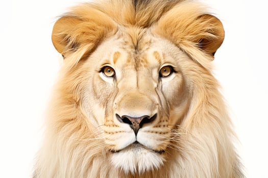 Close Up of a Lions Face on White Background photo