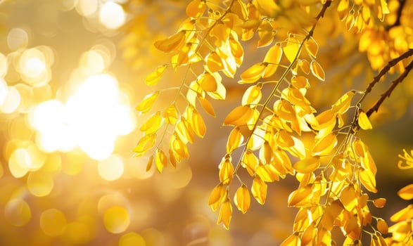 Laburnum branches reaching towards the sunlight photo