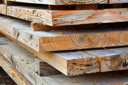 Piles of wooden boards in the sawmill photo