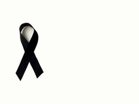 Raster version. White Banner with Cancer Awareness Realistic Black Ribbon. Design Template with isolated ribbon photo