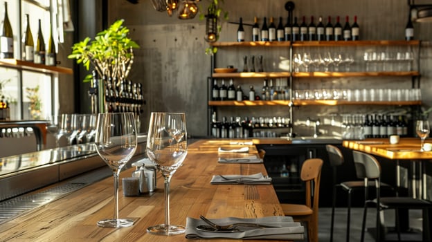 restaurant bar with blank wine glass mockups for wine tasting events photo