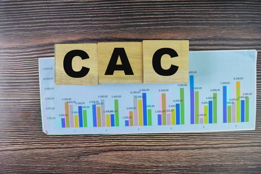 Concept of The wooden Cubes with the word COC - Customer Acquisition Cost on wooden background. photo