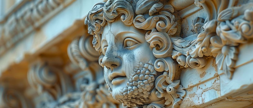 AI Generated Close-up of intricate architectural details on a historic facade photo