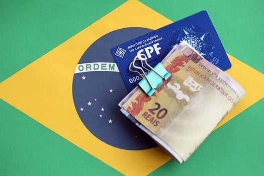 KYIV, UKRAINE - OCTOBER 31, 2023 Blue CPF card document template. The document guarantees authenticity and integrity in electronic communication between people in Brazil photo
