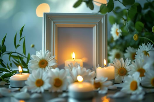 AI generated Picture Frame on Table With Flowers photo