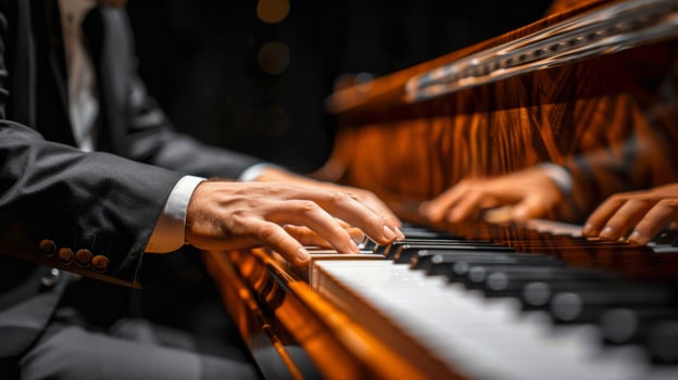 AI generated Person Playing Piano in Dark Room photo