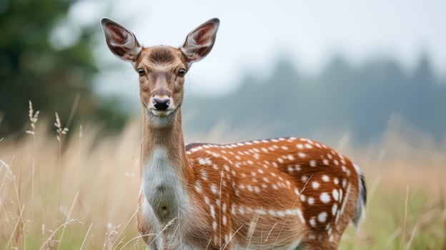 Spotted deer portrait in a serene grassland showcasing wildlife and nature beauty photo