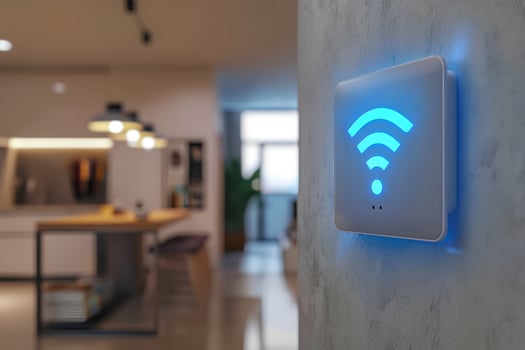A wifi extender, Blue wifi symbol, Connected smart home. photo