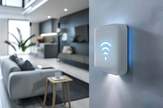 A wifi extender, Blue wifi symbol, Connected smart home. photo