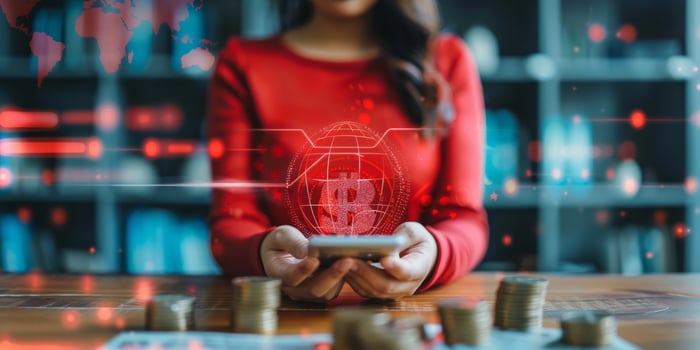AI generated Woman Holding Smartphone photo