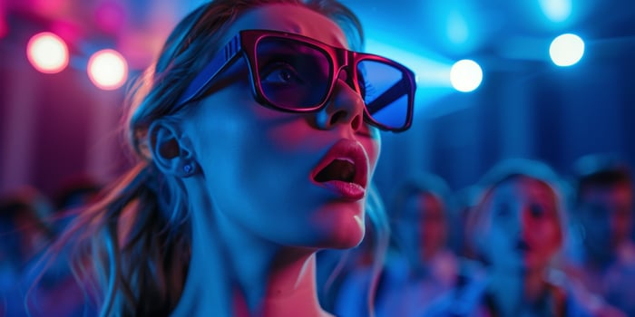 AI generated Woman in 3D Glasses Among Crowd photo