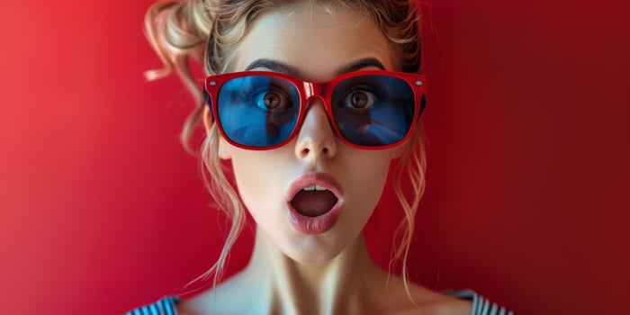 AI generated Woman in 3D Glasses Among Crowd photo