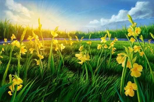 Meadow with yellow flowers,Spring summer natural background . photo