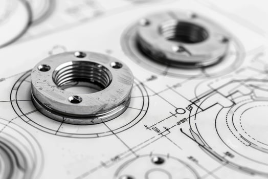 Steel flanges for industrial production on the technical drawing photo