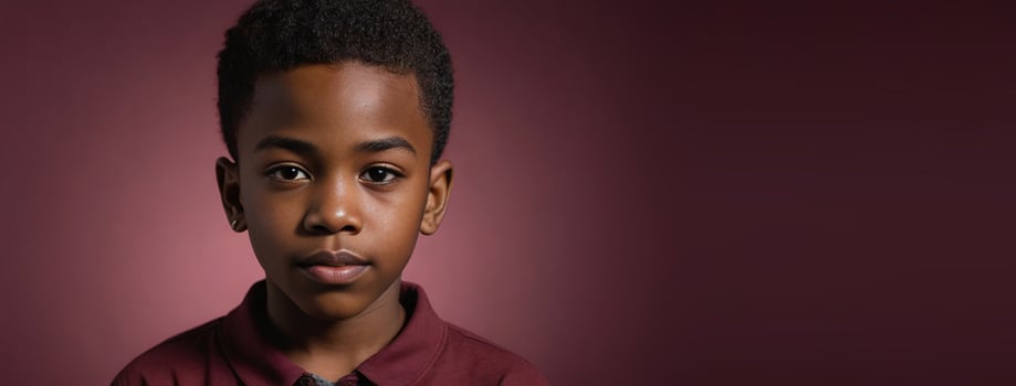 An African American Juvenile Boy Isolated On A Ruby Background With Copy Space. photo