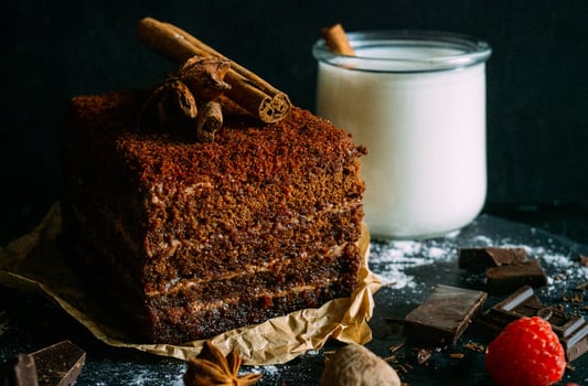 chocolate cake with cinnamon and chocolate sauce photo