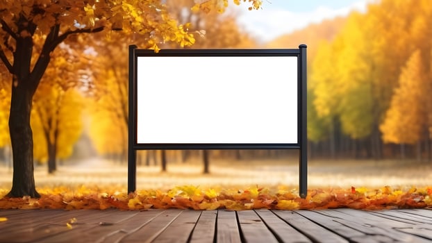 Blank horizontal billboard for advertising on blurred autumn garden background photo