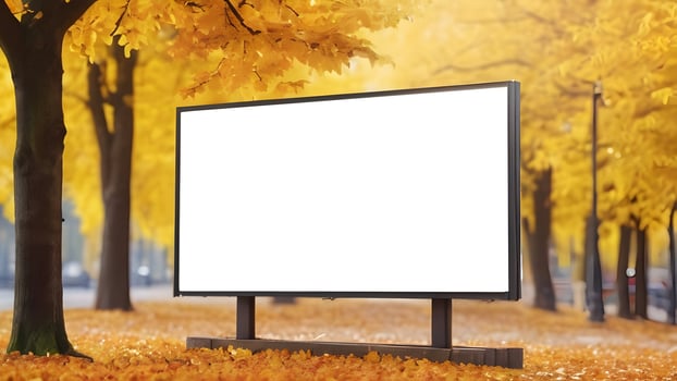 Blank horizontal billboard for advertising on blurred autumn garden background photo