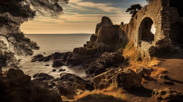Dilapidated castle on the coastline photo