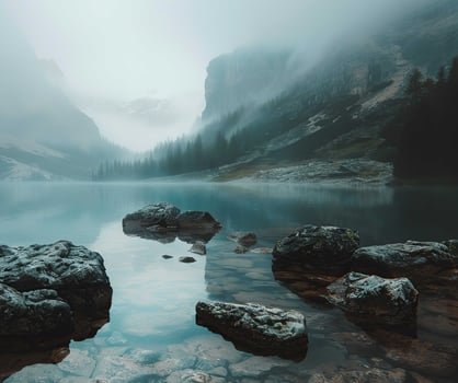 Gloomy Landscape with mist photo