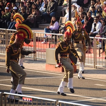 Wagah Border, Amritsar, Punjab, India, 02 February 2024 - Flag ceremony by Border Security Force BSF guards at India-Pakistan border near Attari Amritsar, Punjab, India held every day evening time photo