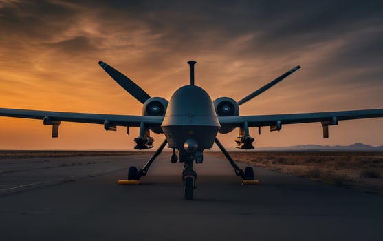 MQ-9 Reaper drone in sunset photo